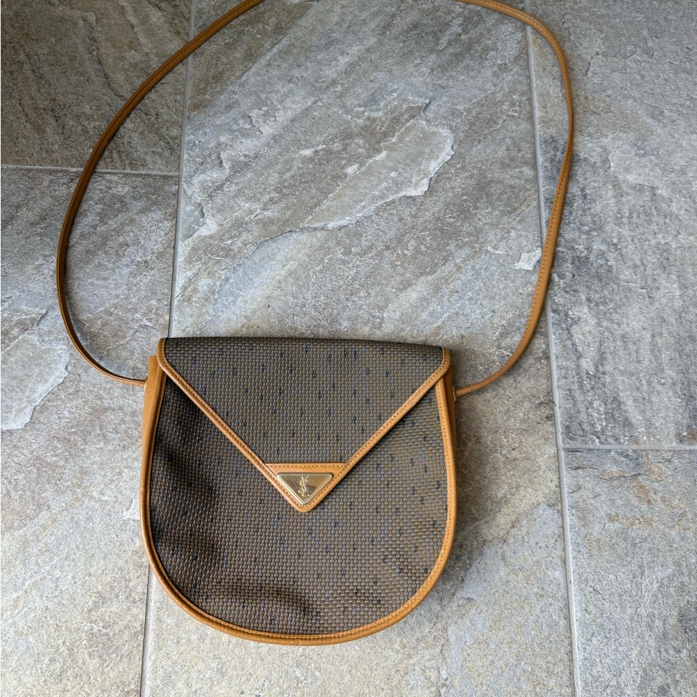 Yves Saint Laurent Brown and Tan Shoulder Bag with Adjustable Straps